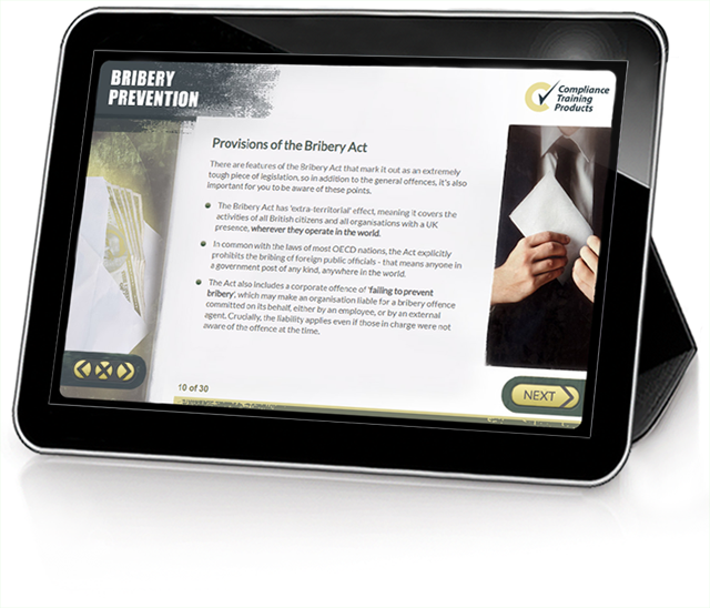 Product image showing bribery prevention online training screen
